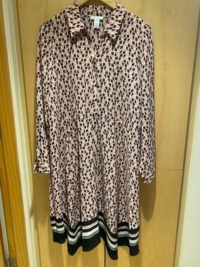 London Times Pink Black and Cream Geometric Shirt Dress